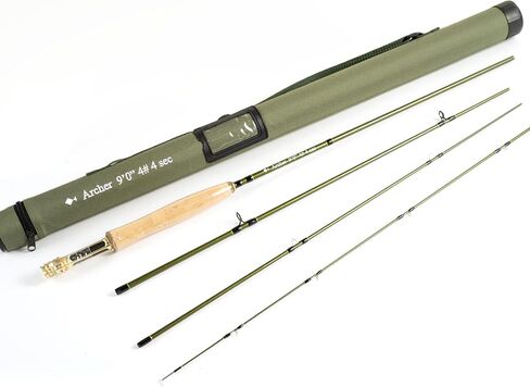 AnglerDream Fly Fishing Rod 4 Section 3/4 / 5 / 8WT Fast Action Dark Green Fly Rod Graphite IM 10 / 36T Carbon Fiber CNC Machined Golden Aluminum Reel Seat with Cordura Cloth Tube in Kuwait
