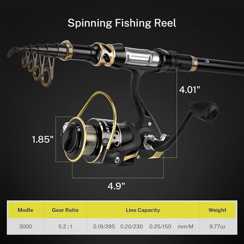 ماجريل مجموعة صنارة صيد تلسكوبية وبكرة دوارة مع خيط صيد ومجموعة طعوم صيد وملحقات وحقيبة حمل للمياه المالحة والعذبة in Kuwait