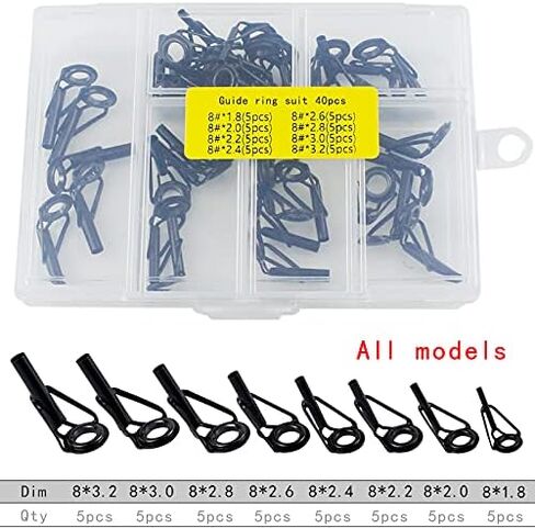 ZRUOYI Joyiii Fishing Rod Tips Stainless Steel Ceramic Ring Guide Repair Replacement 8 Sizes 40pcs Rod Tip Repair Kit in Kuwait