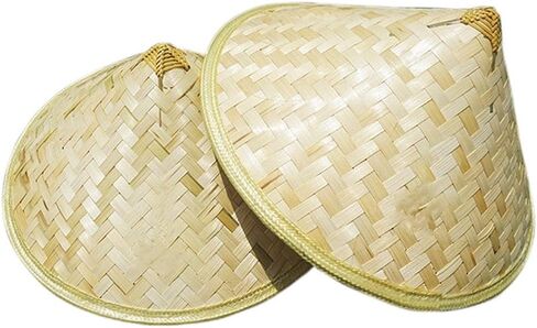 Sunny Hill Pack of 2 Traditional Chinese Adult Oriental Bamboo Straw Cone Garden Fishing Hat Adult Rice Hat Natural in Kuwait
