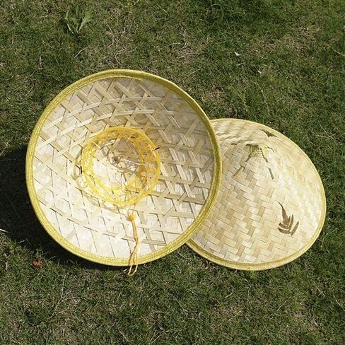 Sunny Hill Pack of 2 Traditional Chinese Adult Oriental Bamboo Straw Cone Garden Fishing Hat Adult Rice Hat Natural in Kuwait