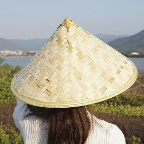Sunny Hill Pack of 2 Traditional Chinese Adult Oriental Bamboo Straw Cone Garden Fishing Hat Adult Rice Hat Natural in Kuwait