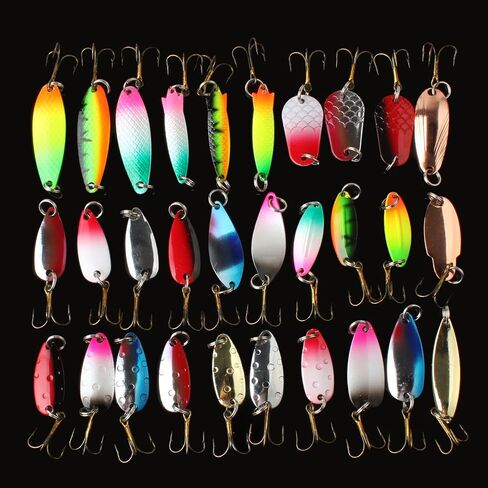 【Happy Shopping Day】 30pcs Colorful Metal Spinner Fishing Lures Minnow Baits, Fishing Spinner Metal Spoon Hard Baits, Crankbait Fish Hooks Tackle Salmon Catfish Bass Lures in Saudi Arabia