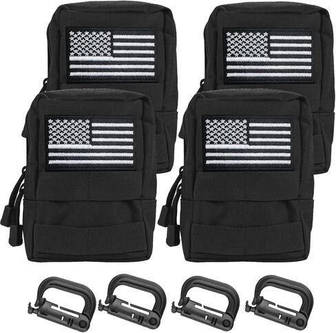 Yutetuter 4-Pack Molle Pouch Tactical Utility EDC Small Bags Pouches with 4 Detachable Patch & 4 D-Ring Clips in Kuwait