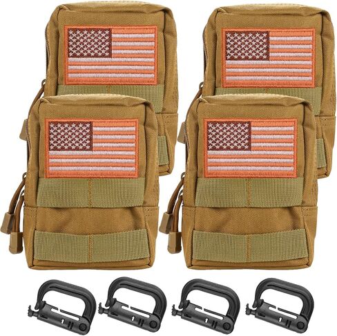 Yutetuter 4-Pack Molle Pouch Tactical Utility EDC Small Bags Pouches with 4 Detachable Patch & 4 D-Ring Clips in Kuwait