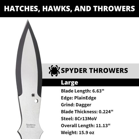 Spyderco SpyderThrowers - كبيرة - مجموعة من ثلاث سكاكين من الفولاذ المقاوم للصدأ 8Cr13MoV وغمد جلدي - TK01LG in Kuwait