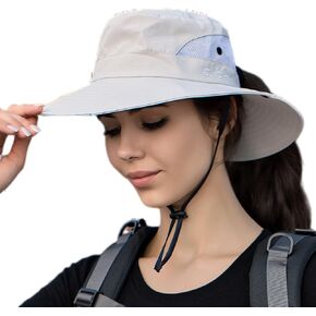 المرأة قبعة الشمس ثقب ذيل حصان قبعة الصيد قبعة للشاطئ الأشعة فوق البنفسجية حماية قبعة قابلة للطي للخارجية ساحة شبكة واسعة حافة قبعة بحافة in Kuwait