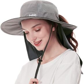 BASSDASH Women UPF 50 Sun Hat with Ponytail Hole Neck Flap Water Resistant Fishing Outdoor