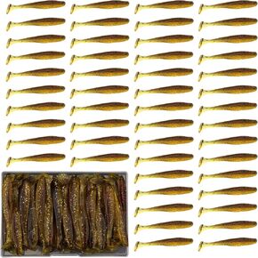 Funzhan 50Pcs Soft Lures Swimbaits Fishing Bass Plastic Paddle Tail Luya Bait Portable Box Proven Colors for Trout Salmon Redfish Freshwater Saltwater