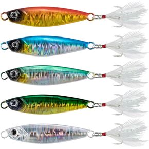 Alwonder 5 Pack Fishing jigs Metal Jig Jigging Spoon Lures, Surf Fishing Spoons Casting jigs, Trolling Spoon Diamond Jig Saltwater Freshwater Jigging Spoon for Striper Mackerel Bass Halibut