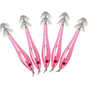 Tbest ??Set of 5??Fishing Lures Squid Bait Plastic Hard Squid Jig Hooks Suitable for Freshwater and Seawater 9.5cm