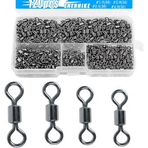 ENERHIKE 250pcs Fishing Swivel Rolling Barrel Swivel Stainless Steel Swivels Corrosion Resistance Black Nickle Connector for Freshwater Saltwater Fishing Tackle #2#4#6#8#10