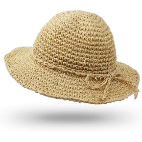Straw Hat, Handmade Beach Wide Brim Cap Foldable Outdoor Sun Hat Beach Headwear for Adult Children Man Women