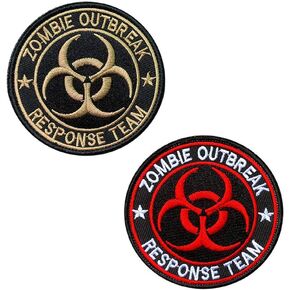 2 Pcs Zombie Outbreak Response Team Resident Biological Hazard Tactical Medical Patch Embroidered Applique Funny Emblem with Hook and Loop Fastener