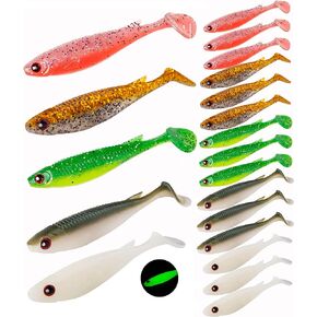SMASHDIT Paddle Tail Shad Swimbaits with 3D Eyes, Softbait Paddletails for Soft Bait Fishing, Swim Bait Fishing Soft Plastic Lures - Saltwater Paddle Tail Shady Fluke Baits in Saudi Arabia