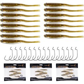 Goture Soft Plastic Baits with Worm Hooks Kit, Straight/Paddle/Fork Tail Swimbaits, Soft Jerk Shad Baits Jerkbait Minnow Baits for Bass Trout, Fishing Drop Shot Shad Lures
