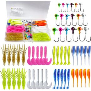 مجموعة طعوم كرابي من بومبيت، 104 قطعة، رؤوس جيغ مع طعوم كرابي، طعم كرابي لصيد السمك في المياه المالحة والعذبة 1/16 اونصة 1/8 اونصة 3/16 اونصة in Kuwait