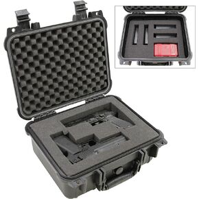 CASEMATIX 13" Two Gun Hard Case for 2 Handguns - Waterproof & Shockproof 2 Pistol Hard Case, Double Handgun Case with Accessory Storage for Multiple Magazines, Ammo Box and Other Accessories