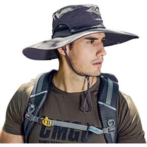 قبعة صيد السمك قابلة للتنفس من COSMOING بحافة واسعة وقبعة سفاري مع حماية من الشمس، قبعات شمسية بعامل حماية من أشعة الشمس 50+ للرجال والنساء in Kuwait