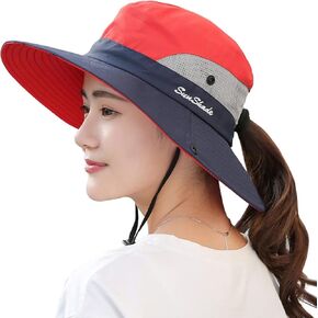 Women's Ponytail Sun Hat UV Protection Outdoor Foldable Mesh Wide-Brim Beach Summer Fishing Hat
