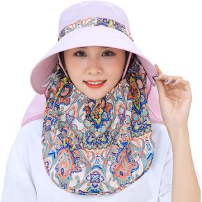 Women Wide Brim Face Mask Sun Hat Detachable Neck Face Flap Ponytail UV Protection Visor Hat Garden Fishing Hiking in Saudi Arabia