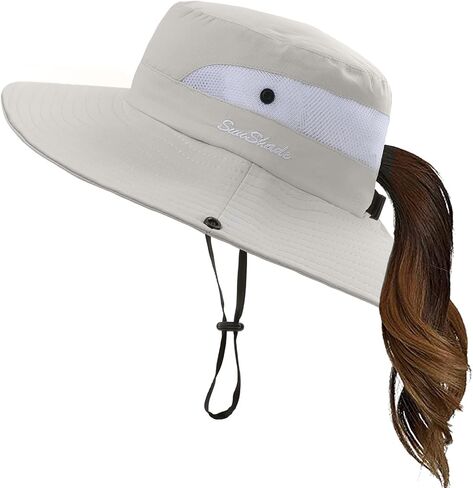 المرأة قبعة الشمس ثقب ذيل حصان قبعة الصيد قبعة للشاطئ الأشعة فوق البنفسجية حماية قبعة قابلة للطي للخارجية ساحة شبكة واسعة حافة قبعة بحافة in Kuwait