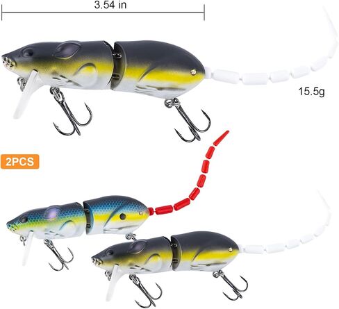 Goture Mice Rat Fishing Lures Topwater 3D Mouse Lures Baits Artificial Rat Swimbaits Bass Trout Hard Lures Kit Gifts for Men 2Pcs in Saudi Arabia