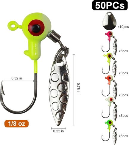 Crappie Jigs Heads Round ball, 25/40/50 PCs, Fishing Underspins Bulk Jig Head for Crappie Lures, Sticky Sharp Hook for Bass, Panfish Baits, Glow In The Dark Freshwater Saltwater CWSDXM 1/8 3/16 3/8 oz in Kuwait