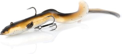 Savage Gear Real EEL Pre-Rigged Fishing Bait, 1 1/3 oz, Olive Brown Pearl, Realistic Contours & Movement, Durable Construction, Dual Hook Configuration, Available in 3 Sizes (8"-16") in Saudi Arabia