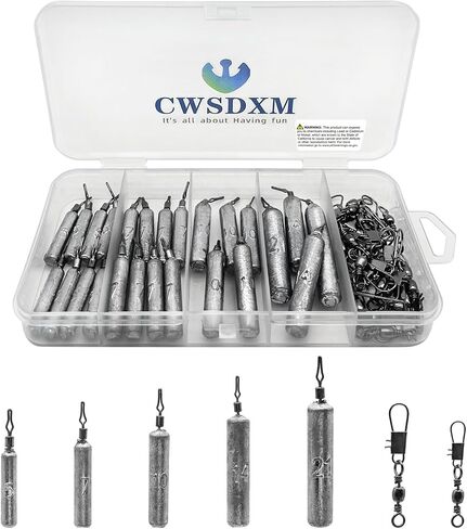 CWSDXM Fishing Weights Sinkers Fishing Worm Weights Assorted Set 50 Pcs, Bullet sinkers, Cannonball & Pencil Drop Shot Weights, Removable Rubber Core Weights for Saltwater Freshwater Fishing… in Kuwait