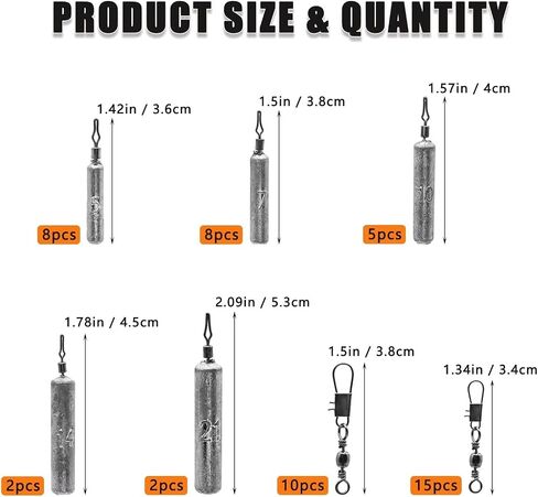 CWSDXM Fishing Weights Sinkers Fishing Worm Weights Assorted Set 50 Pcs, Bullet sinkers, Cannonball & Pencil Drop Shot Weights, Removable Rubber Core Weights for Saltwater Freshwater Fishing… in Kuwait