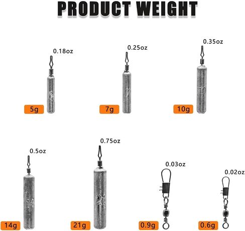 CWSDXM Fishing Weights Sinkers Fishing Worm Weights Assorted Set 50 Pcs, Bullet sinkers, Cannonball & Pencil Drop Shot Weights, Removable Rubber Core Weights for Saltwater Freshwater Fishing… in Kuwait