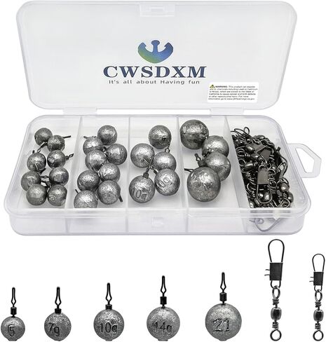 CWSDXM Fishing Weights Sinkers Fishing Worm Weights Assorted Set 50 Pcs, Bullet sinkers, Cannonball & Pencil Drop Shot Weights, Removable Rubber Core Weights for Saltwater Freshwater Fishing… in Kuwait