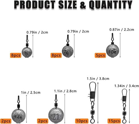 CWSDXM Fishing Weights Sinkers Fishing Worm Weights Assorted Set 50 Pcs, Bullet sinkers, Cannonball & Pencil Drop Shot Weights, Removable Rubber Core Weights for Saltwater Freshwater Fishing… in Kuwait