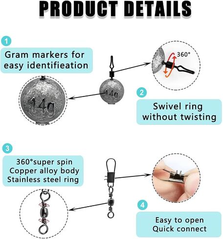 CWSDXM Fishing Weights Sinkers Fishing Worm Weights Assorted Set 50 Pcs, Bullet sinkers, Cannonball & Pencil Drop Shot Weights, Removable Rubber Core Weights for Saltwater Freshwater Fishing… in Kuwait