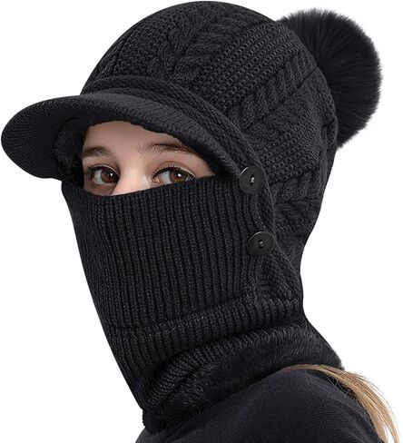 MioCloth Women Visor Beanie Cap Face Ear Cover Pom Hat Neck Warmer Christmas Warm Gift in Saudi Arabia