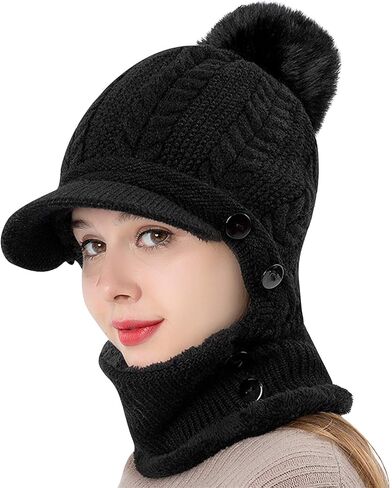 MioCloth Women Visor Beanie Cap Face Ear Cover Pom Hat Neck Warmer Christmas Warm Gift in Saudi Arabia