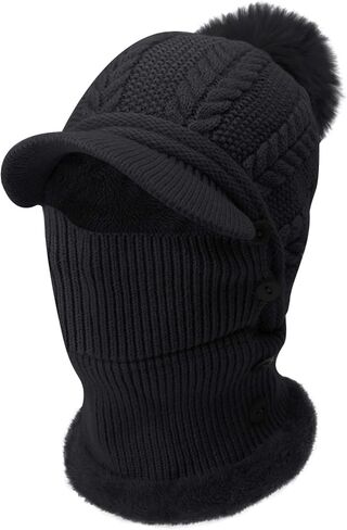 MioCloth Women Visor Beanie Cap Face Ear Cover Pom Hat Neck Warmer Christmas Warm Gift in Saudi Arabia