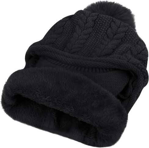 MioCloth Women Visor Beanie Cap Face Ear Cover Pom Hat Neck Warmer Christmas Warm Gift in Saudi Arabia