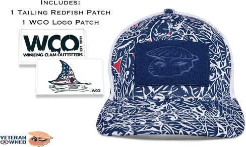 Winking Clam Outfitters Fishing Hat Adjustable Mesh Snapback Ball Cap + Multiple Patches in Kuwait