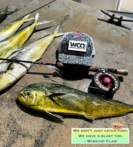 Winking Clam Outfitters Fishing Hat Adjustable Mesh Snapback Ball Cap + Multiple Patches in Kuwait