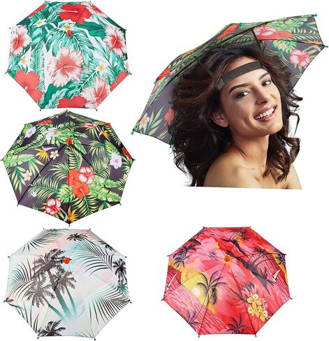 Amylove 4 Pack Summer Hawaii Umbrella Hat Colorful Head Umbrella Hat Umbrella for Adults and Kids Umbrella Caps Umbrella Headwear for Summer Hiking Camping Beach Sun Protection in Saudi Arabia