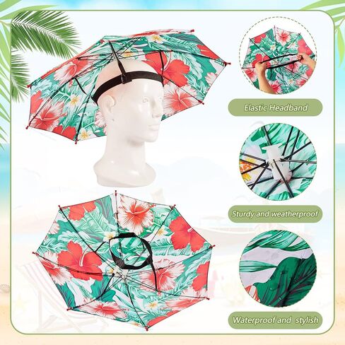 Amylove 4 Pack Summer Hawaii Umbrella Hat Colorful Head Umbrella Hat Umbrella for Adults and Kids Umbrella Caps Umbrella Headwear for Summer Hiking Camping Beach Sun Protection in Saudi Arabia
