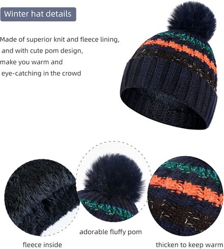 Yvechus 3 in 1 Winter Beanie Hat Scarf and Gloves Set Warm Knit Hat Thick Fleece Lined for Men Women in Kuwait