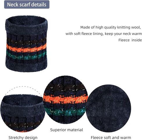 Yvechus 3 in 1 Winter Beanie Hat Scarf and Gloves Set Warm Knit Hat Thick Fleece Lined for Men Women in Kuwait