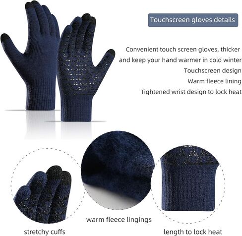 Yvechus 3 in 1 Winter Beanie Hat Scarf and Gloves Set Warm Knit Hat Thick Fleece Lined for Men Women in Kuwait