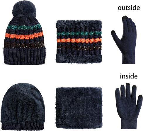 Yvechus 3 in 1 Winter Beanie Hat Scarf and Gloves Set Warm Knit Hat Thick Fleece Lined for Men Women in Kuwait