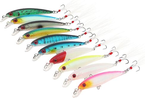 【Happy Shopping Day】 OriGlam 10pcs 3D Artificial Minnow Fishing Lures Baits, Fishing Tackle CrankBait Bass, Hard Bait Swimbait Fishing Lure in Saudi Arabia