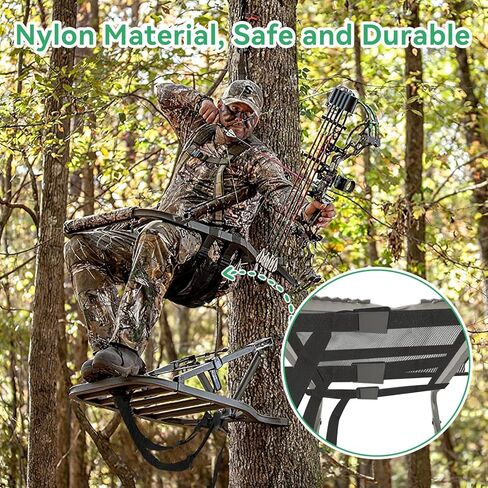 Universal Tree Stand Seat Replacement 16" x 12" with Treestand Shoulder and Tether Straps- Adjustable Heavy Duty Nylon Deer Stand Accessories for Hunting Ladder Climbing Lock on Tree Stands in Kuwait