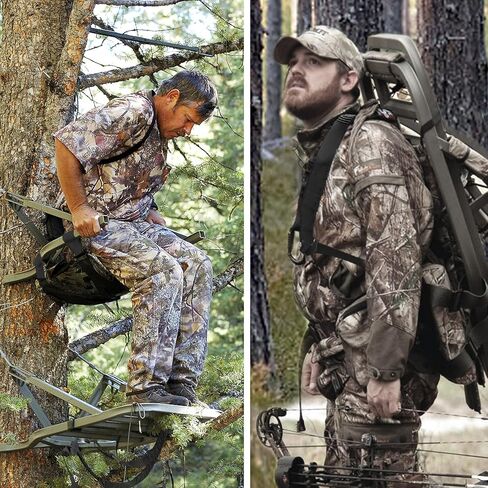 Universal Tree Stand Seat Replacement 16" x 12" with Treestand Shoulder and Tether Straps- Adjustable Heavy Duty Nylon Deer Stand Accessories for Hunting Ladder Climbing Lock on Tree Stands in Kuwait